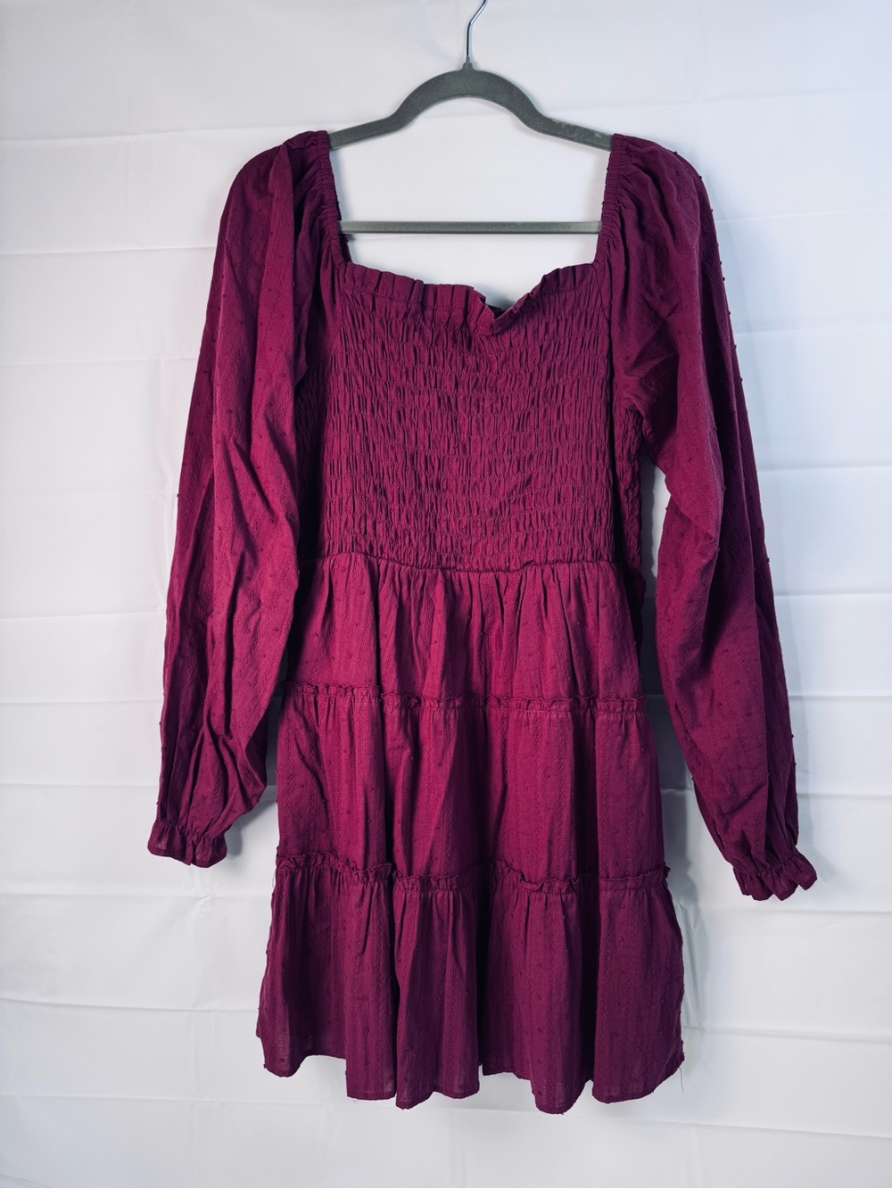 Glam LA Brick Red Smocked Tiered Long Sleeve Mini Dress Size Large NWT